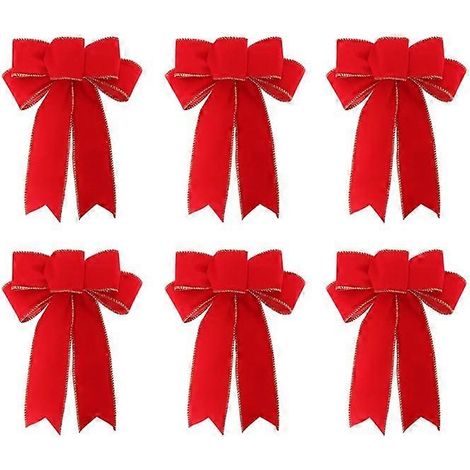 6 große Schleifen, Weihnachtsbaum-Dekoration, Weihnachtsbaumschmuck, Weihnachtskränze, Zubehör, dekorativ, Geschenkband, Schleifen, Ornamente (D) (1/4)
