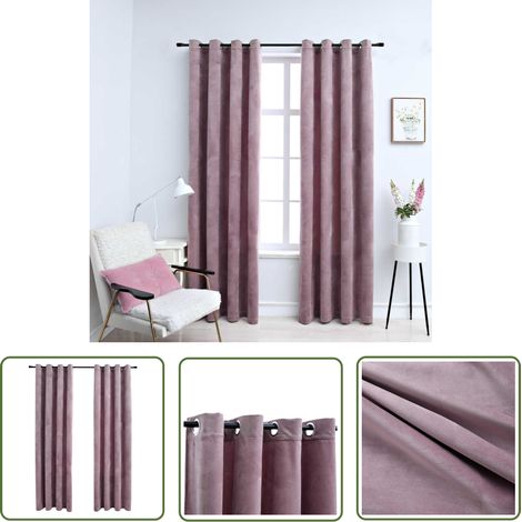 The Living Store Rideaux occultants avec anneaux 2 pcs Velours Rose 140x225 cm - Rideaux Velours - Rideaux Décoratifs - Rideaux Occultants - Rideaux Pour Salon - Rideaux Pour Chambre (1/5)