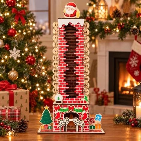 Calendrier de l'Avent en bois, Père Noël en mouvement, cheminée de Noël (1)