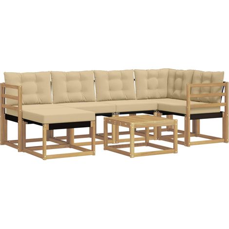 Outdoor Sofa Set with Cushion 7 pcs White and Beige vidaXL
