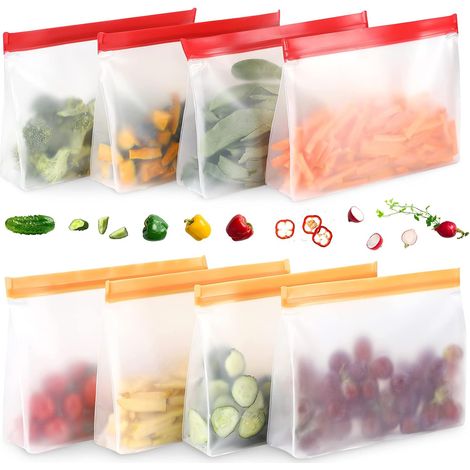 8 Reusable Flat Bottom Food Silicone Freezer Bags (1/5)