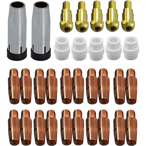 MIG MAG Électrodes Contact M6 1,2mm 140.0379 Buse Conique Gaz 145.0080 Support Pointe de Soudure 142.0003 Diffuseuse Gaz Céramique 012.0183 pour torche de soudure 24KD MB24 32pcs (1/5)