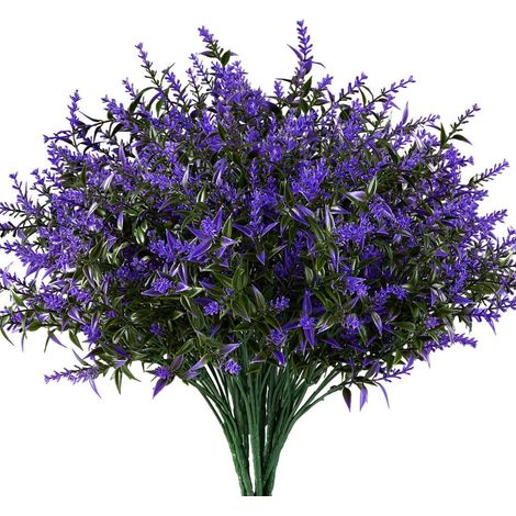 Lavande Artificielle - Plante Extérieure Résistante Aux UV - Décoration Intérieure Extérieure Pour Fenêtre Jardinière Suspension - Lot De 8 Bouquets (1/5)