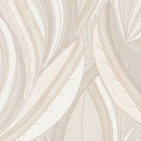 Papel pintado gráfico Profhome 786554 papel pintado vinílico estampado en caliente tejido non tejido texturado con ornamentos florales y acentos metálicos crema oro gris seda blanco crema 5,33 m2