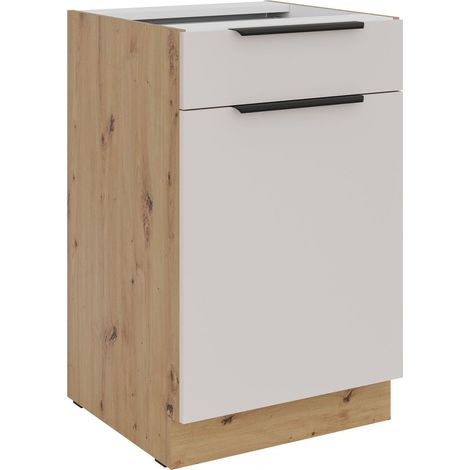Küchen Unterschrank 50 cm Küche SOLANO Kaschmir beige matt + Eiche Artisan matt Küchenzeile Küchenblock Küche Einbauküche (1/4)