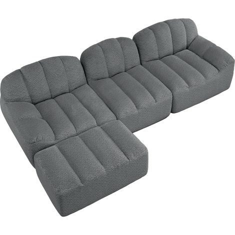 Sofá modular de esquina en L de 3 plazas con 1 otomana en tejido gris, espuma 32D (1/5)
