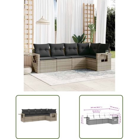 vidaXL Salon de jardin 5 pcs avec coussins gris clair résine tressée (1/3)