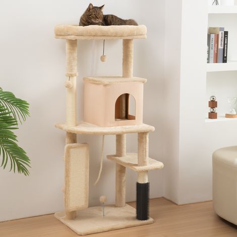 Arbre à chat. tour de jeux. hauteur de 132 cm. avec lit. maison. brosse de toilettage. 55 x 44 x 132 cm. beige