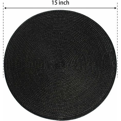 6er-Set schwarze, runde, geflochtene Platzsets für Esstische, waschbar, rutschfest, 38 cm Durchmesser – Schwarz (1/4)
