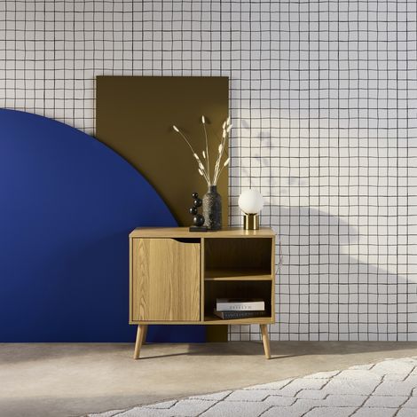 Buffet de rangement effet frêne 1 porte. 2 étagères. buffet bas. 80cm (1/5)