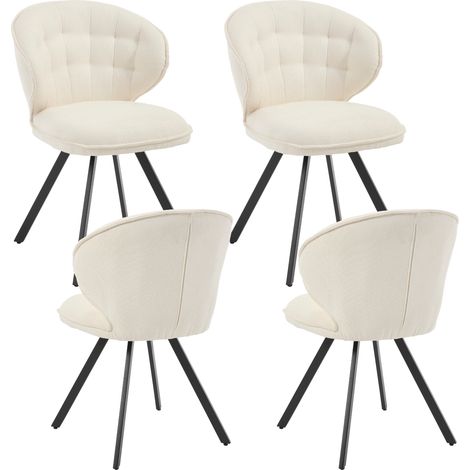 Wahson Set di 4 Sedie, Sedie da Pranzo in Tessuto Sedia Cucina con Schienale Sedie Imbottite con Gambe in Metallo Sedie Moderne per Soggiorno/Cucina, Bianco (1/5)