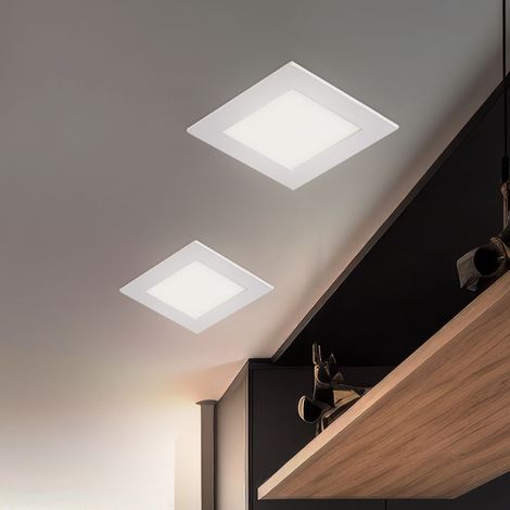 LED Einbaustrahler flach LED Einbaupanel Einbau Deckenstrahler LED Deckenleuchte weiß, Aluminium, 3W 130lm warmweiß, LxBxH 8,4x8,4x1,2cm, 2er Set