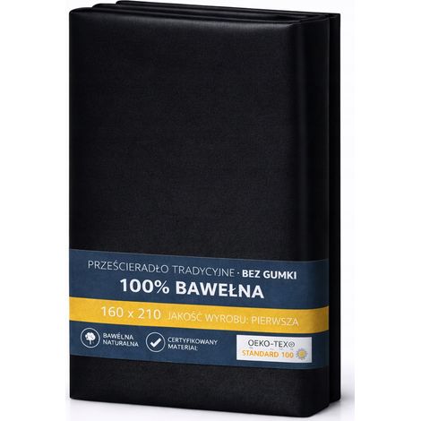 Drap-housse traditionnel 100 % coton 160 x 200/210 cm noir (1/5)