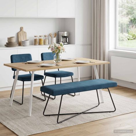 Banc en velours bleu avec pieds en métal, structure croisée, 110 x 40 x 45 cm - PANGIVO (1/5)