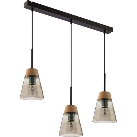 Lampada sospesa scandinava nera 3xE27 vetro fumo DOMINO