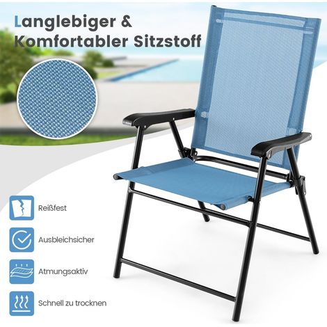 4-teiliges Set klappbarer Terrassenstühle mit Armlehnen, blauer Stoff