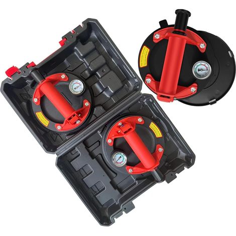 2 Ventouses Carrelage 200mm avec Manomètre - Capacité jusque 200kg Ventouse Vitre Professionnelles, Outil Puissant pour Carreaux, Pare-brise, Meuble, Déménagement- Kit & Malette incluse