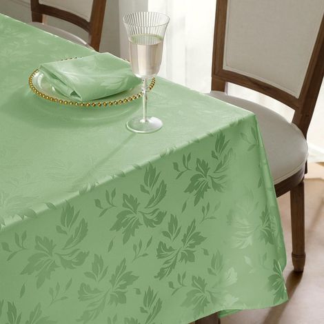 Nappe Jacquard motif floral 140x140 cm vert clair lavable déperlante