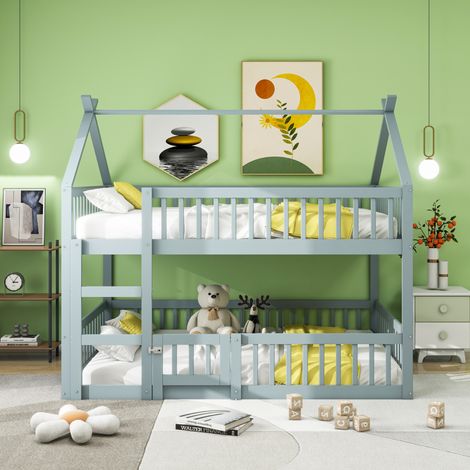 Letto a Castello 140x200 cm con Struttura in Legno Grigio e Spazio Gioco (1/5)