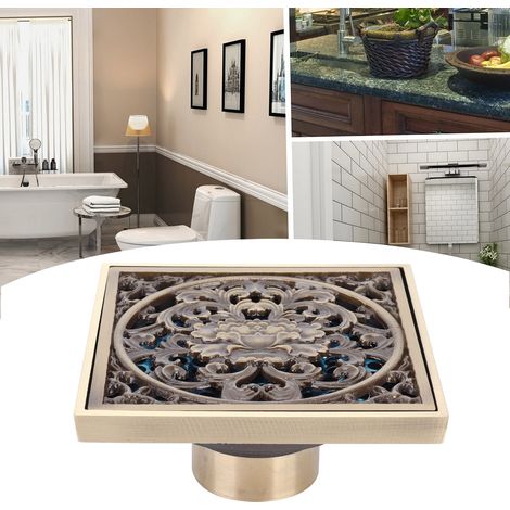 Desagüe de piso – Desagüe de baño de bronce antiguo de 10x10 cm con filtro antiolor y antiobstrucción, cobre (1/5)