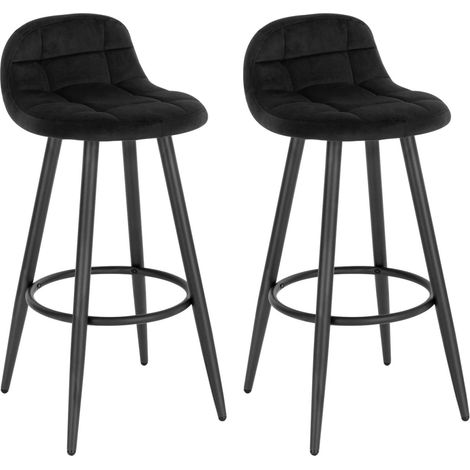 WOLTU Barhocker 2er Set, Barstuhl mit Samtbezug, gepolsterter Küchenhocker, mit Rückenlehne und Fußstütze, Design Hocker, Tresenhocker, Thekenhocker, Sitzhöhe 70 cm, Schwarz (1/5)