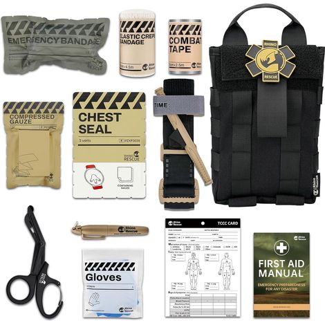 IFAK Kit Trauma Noir, Molle Urgence Premiers Secours, EMT Tactical Pouch Military Combat Camping Survival Randonnée Everyday Carry Contrôle du saignement (Noir) (1/5)