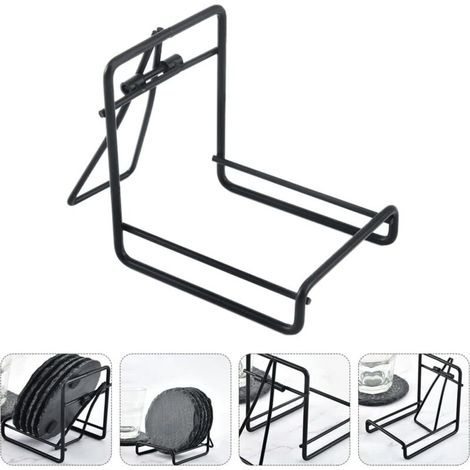 Metal coaster holder that can hold up to 8 coasters upright - Removable - Suitable for round or square drink mats (1/5)