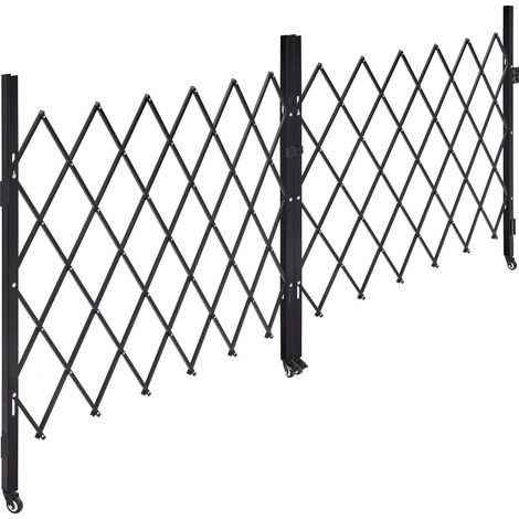Mophorn Cancello di sicurezza pieghevole doppio, cancello a forbice bloccabile con ruote girevoli, barriera retrattile in acciaio per ingressi, garage, magazzini e piscine, 125,98 x 63,19 pollici