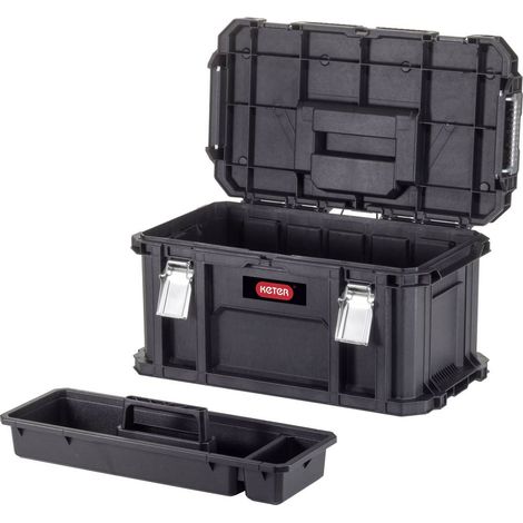 Cassetta porta utensili nera 543x313x275mm – Ampia con inserto estraibile – Chiusure in metallo resistente – Compatibile con sistema Keter Connect (1/5)