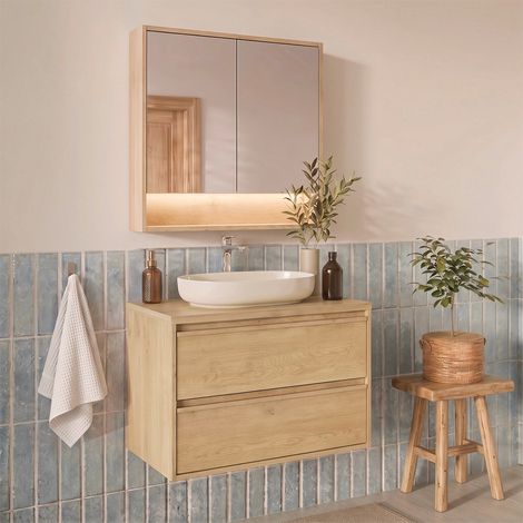 Conjunto mueble lavabo individual 80 cm y armario espejo Edmé Bois (1/4)