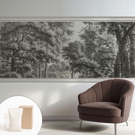 Papier peint intissé pour salon chambre à coucher peint imprimé Installation facile - Colle incluse gratuite Scène forestière 250x104 cm (1/5)