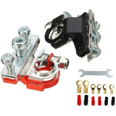FENOPLASTICALot de 2 bornes de batterie - 3 connecteurs - Bornes de batterie - 12 V - Bornes de batterie - Positif négatif - Pour voiture, camionnette, caravane, bateau (1/4)