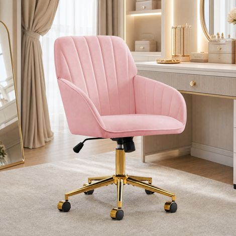 Silla de oficina giratoria ergonómica, altura regulable de 50 a 59 cm, terciopelo rosa DESVIAE