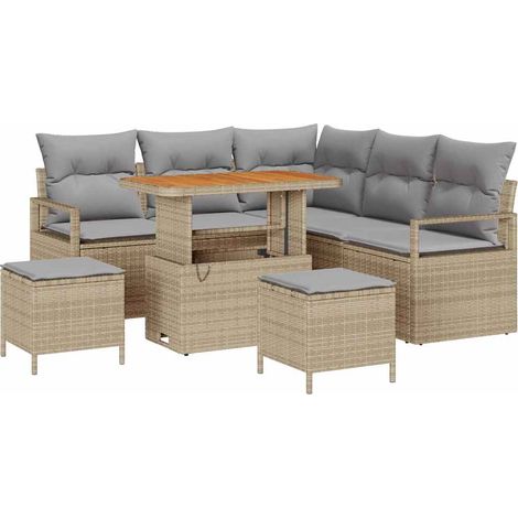 Maison Exclusive - Conjunto de sofás de jardín 8 pcs Beige ratán (1/5)