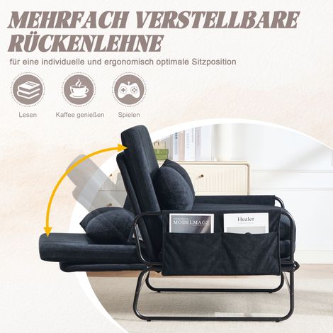 Sofá convertible de dos plazas con estructura metálica, moderno sofá de chenilla con espacio de almacenamiento lateral, ideal para despachos en casa, salones, apartamentos y habitaciones de invitados (1/5)