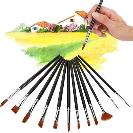 12 Pinceaux Artistiques en Nylon pour Aquarelle, Gouache et Peinture - Kit Complet avec Manches en Bois (1/5)
