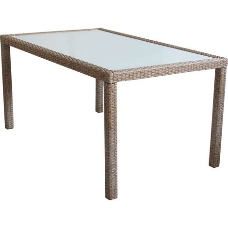 Tavolo rettangolare 150x90 cm da esterno giardino con struttura in acciaio rivestito in wicker e piano in vetro opaco 5 mm Portorico -  BurlyWood