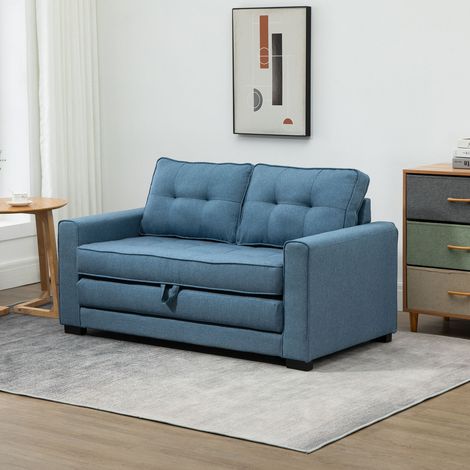 Ausziehbares 2-Sitzer-Schlafsofa – gesteppte Rückenlehne – 147,5 x 75 x 85 cm – blau (1/5)