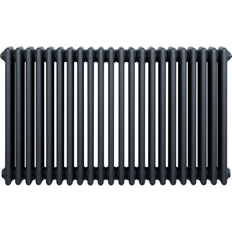 Radiateur Traditionnel à 4 Colonnes 600 x 1010 mm en Acier Carbone Gris Anthracite Chauffage Central Horizontale Monté Sur Mur [Brosse de Nettoyage & Supports INCLUSES]