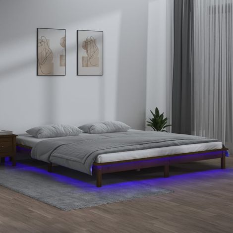 LED Bed Frame without Mattress Honey Brown 140x200 cm Solid Wood vidaXL (1/5)