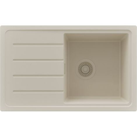 PRIMAGRAN Evier Cuisine en Granit 70x44cm,Lavabo 1 bac + Kit de Vidage, Évier à Encastrer au meuble 45cm - Copenhague Easy, Beige