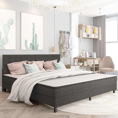 Cama box spring tela gris oscuro 200x200 cm (1/5)