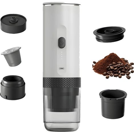 Cafetera inalámbrica, diseño portátil, compatible con café molido y cápsulas, color blanco. (1/2)
