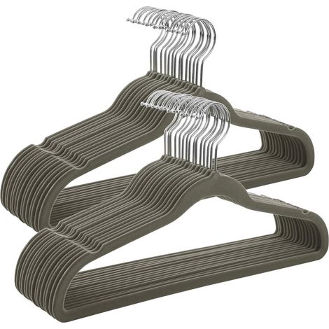 SONGMICS Grucce Appendiabiti in Velluto, 30 Pezzi, Salvaspazio e Antiscivolo, Gancio Girevole a 360°, Spesso 0,6 cm, Largo 41,5 cm, Cappotti Pantaloni, Grigio e Argento CRF26V (1/5)