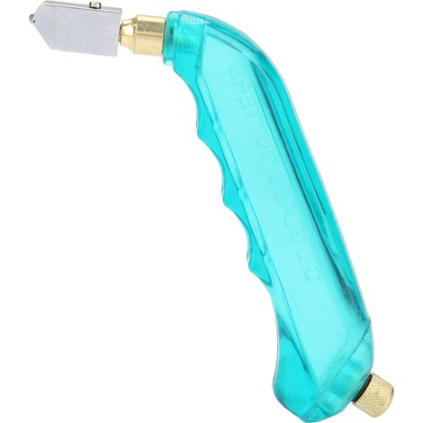 Cutter verre à huile manuel professionnel, outil de découpe vitre avec manche plastique bleu, coupe-verre à réservoir d'huile pour bricolage, précision et confort. (1/5)