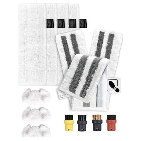 Lot de 14 pour Nettoyeur Vapeur Karcher Accessoires pour Nettoyeur Vapeur Karcher SC2 SC3 SC4 SC5 Easyfix 4 Lingettes de Sol 3 Patins de Ponçage 3 Lingettes à Main Buse 4 Brosses Rond