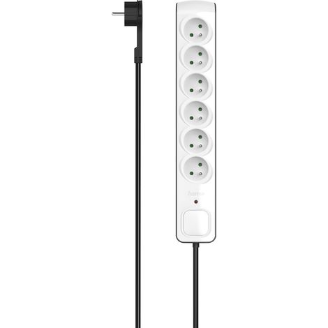 MULTIPRISE, 6 PRISES, PROT. CTRE SURTENS., CONNECT. PLAT, 1,5M, NR/BLC HAMA