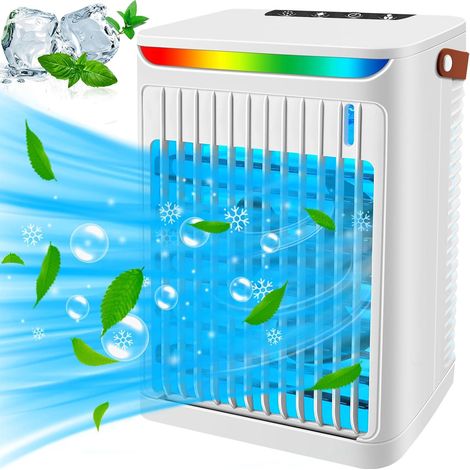 Mini climatiseur portable avec poignée, silencieux, alimenté par USB, autonomie de 2/4/6 heures, 5 vitesses, blanc (1/5)