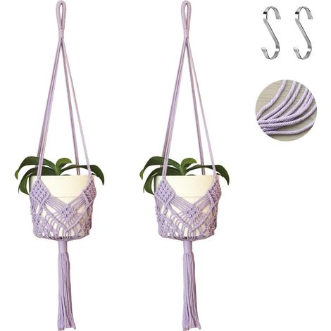 Hanging Planter with Patterns,2Packs Macrame Plant Hangers Indoor Macrame for up to 8 inch Pot Crochet Boho Plant Hanger Holder for Indoor Outdoor with 2S Shaped Stainless Steel Hooks (Purple) (1/5)