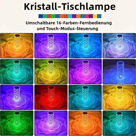 LED lampe de table en cristal lampe de chevet moderne créative Rose lampe tactile dimmable avec lampe en cristal RGB changement de couleur veilleuse pour chambre à coucher, étude et salon(Avec télécom (1/4)